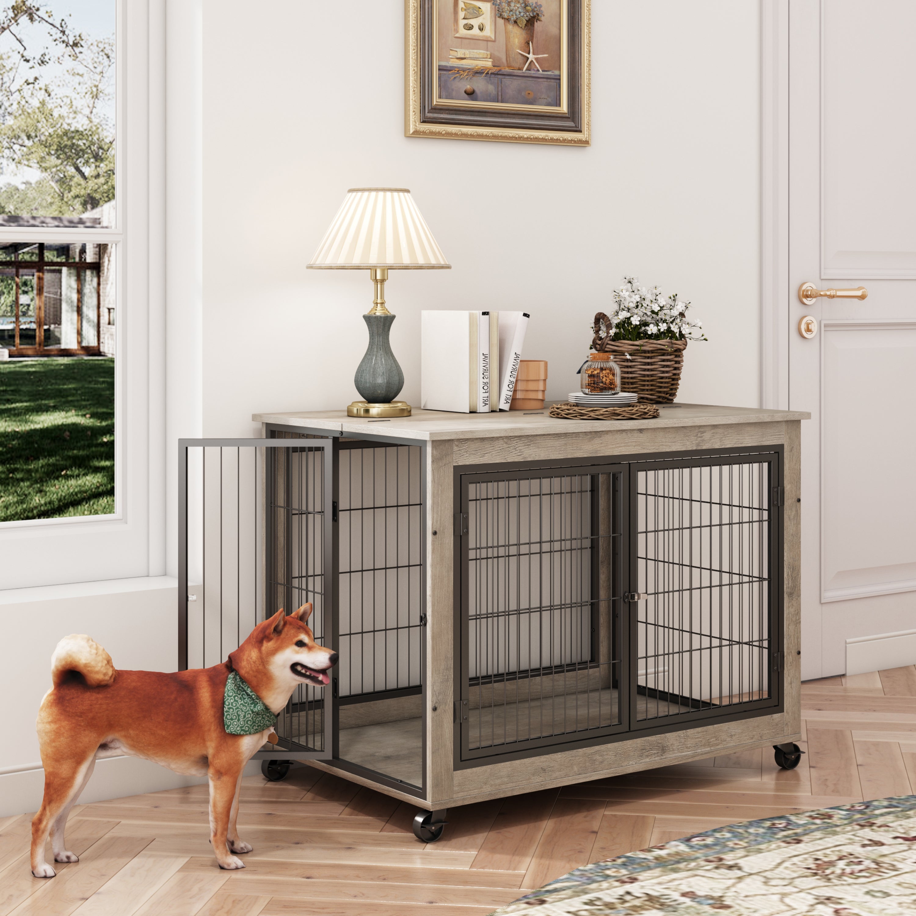 Wooden Dog Crate Side Table