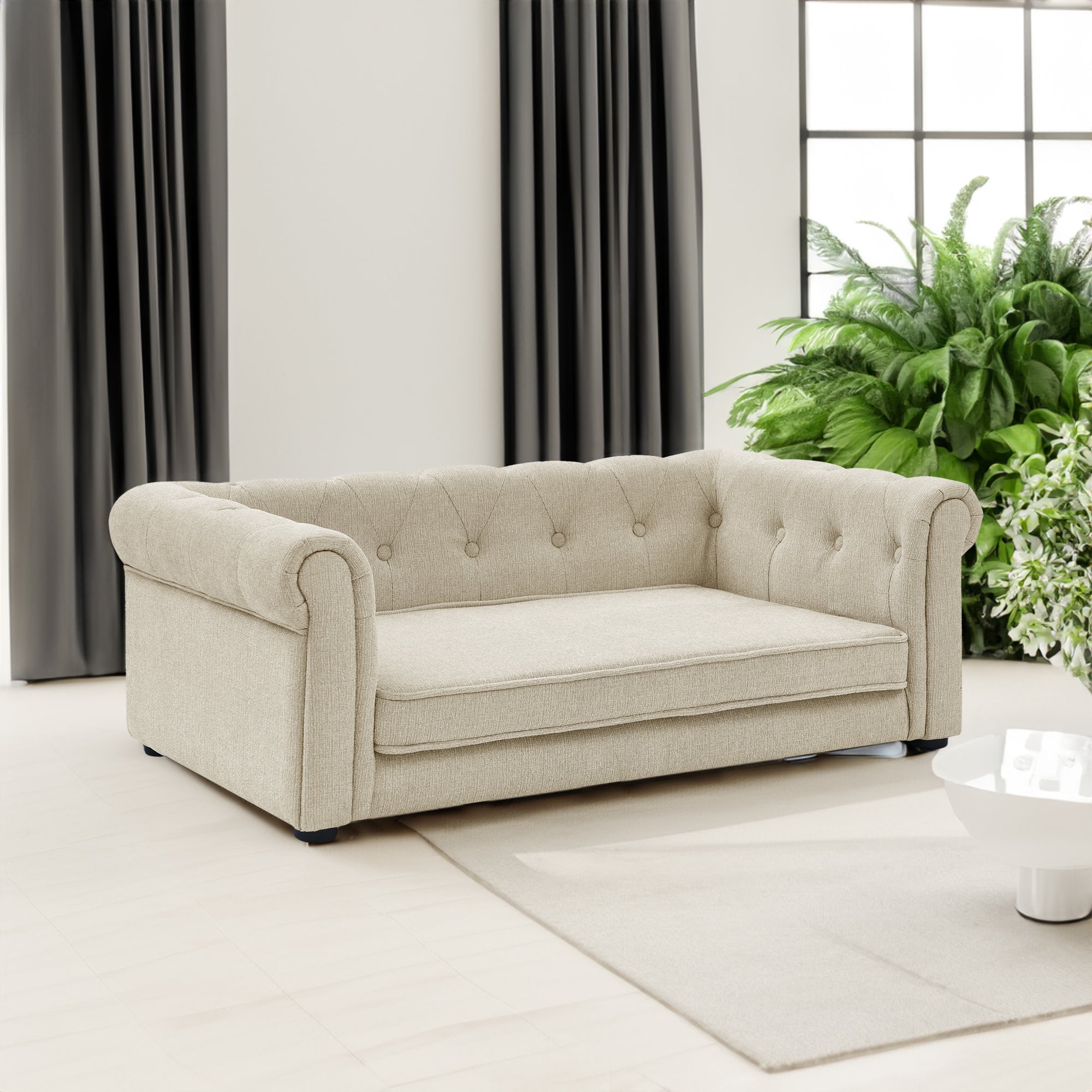 Elegant Beige Elevated Dog Sofa Bed for Medium & Large Dogs