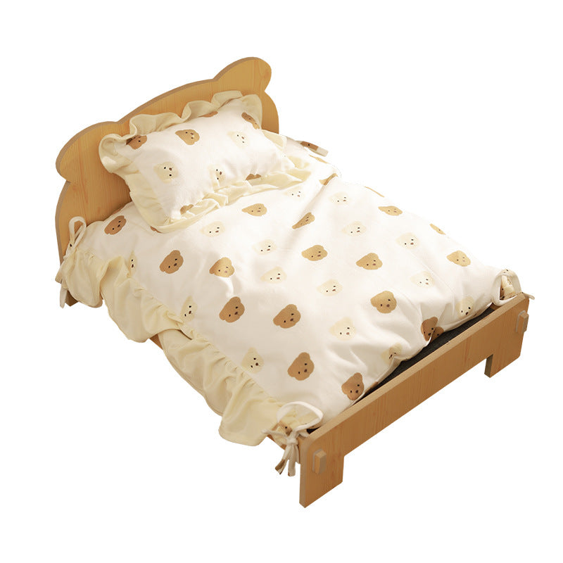 Wooden Cat Bed with Cozy Removable Cushion