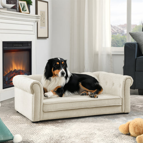 Elegant Beige Elevated Dog Sofa Bed for Medium & Large Dogs