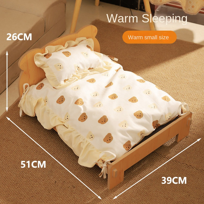 Wooden Cat Bed with Cozy Removable Cushion