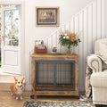 Rustic Brown Furniture Style Dog Crate with Wheels
