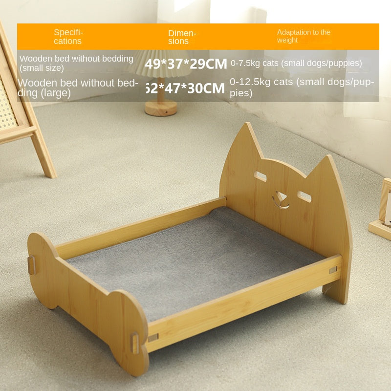 Wooden Cat Bed with Cozy Removable Cushion