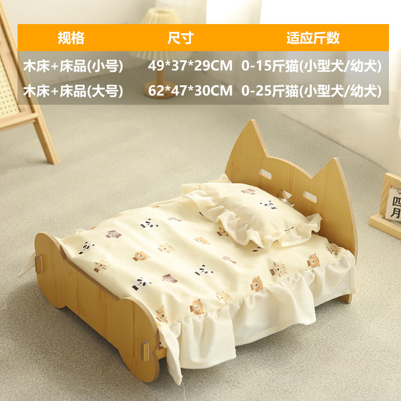 Wooden Cat Bed with Cozy Removable Cushion