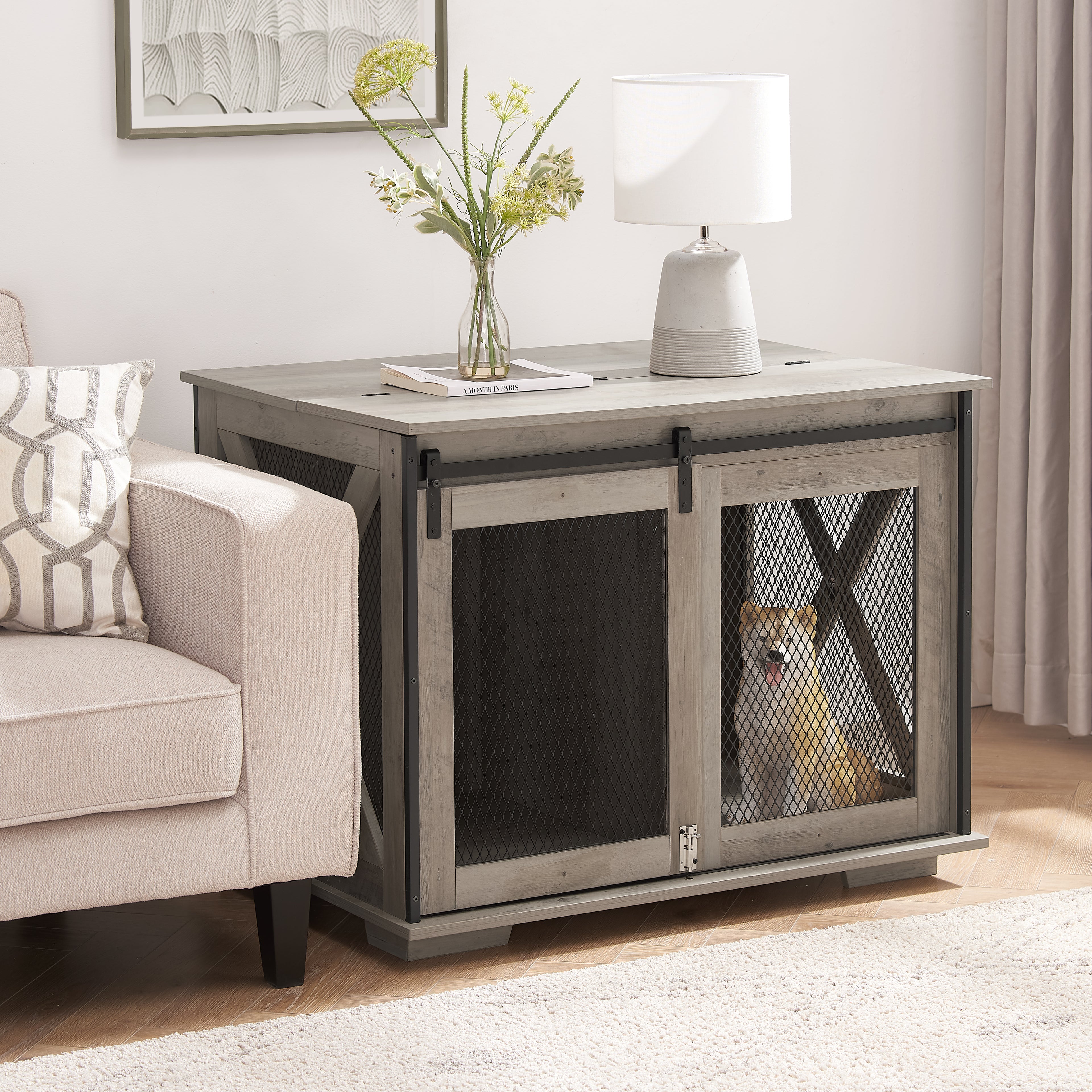 Farmhouse Wooden Dog Crate Furniture