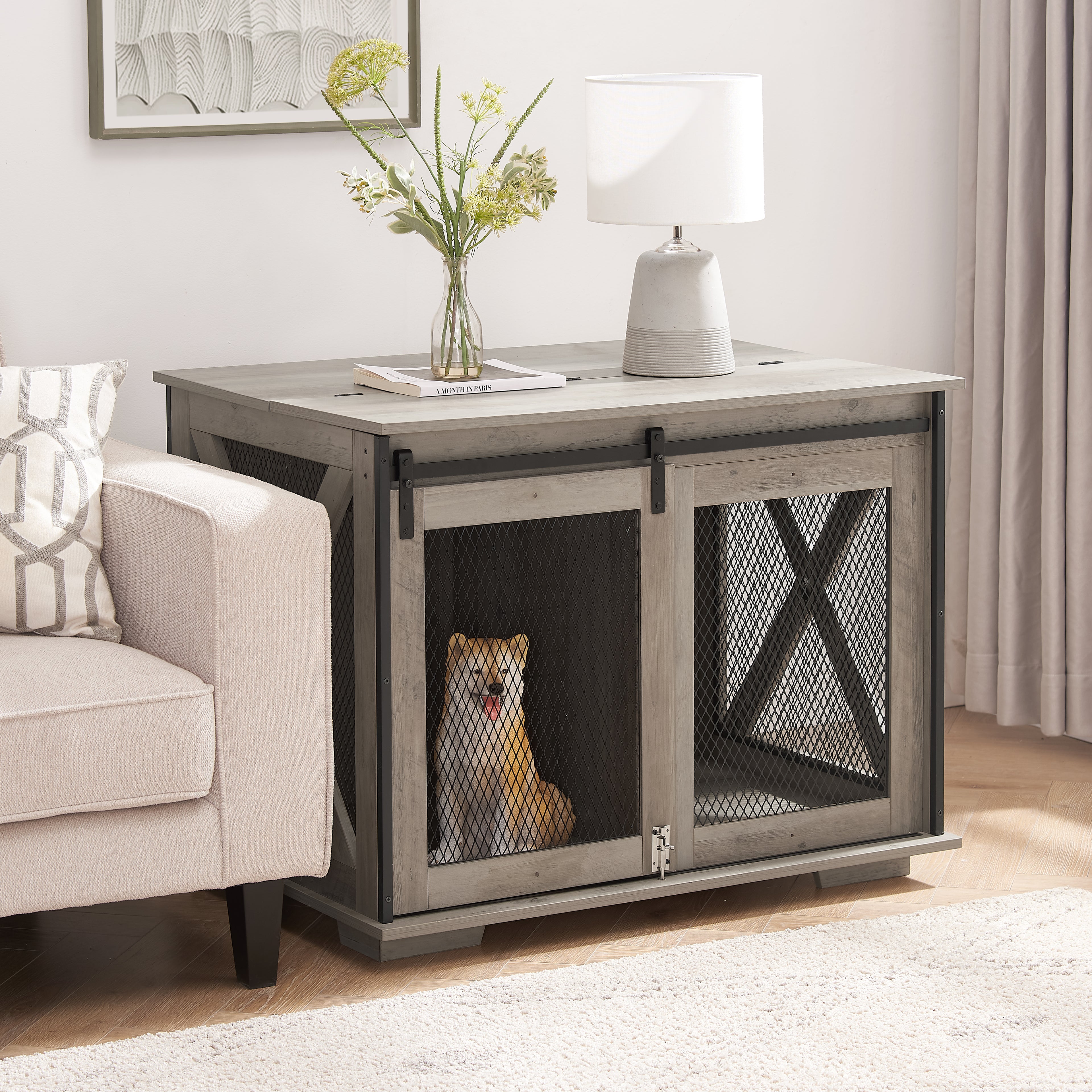 Farmhouse Wooden Dog Crate Furniture