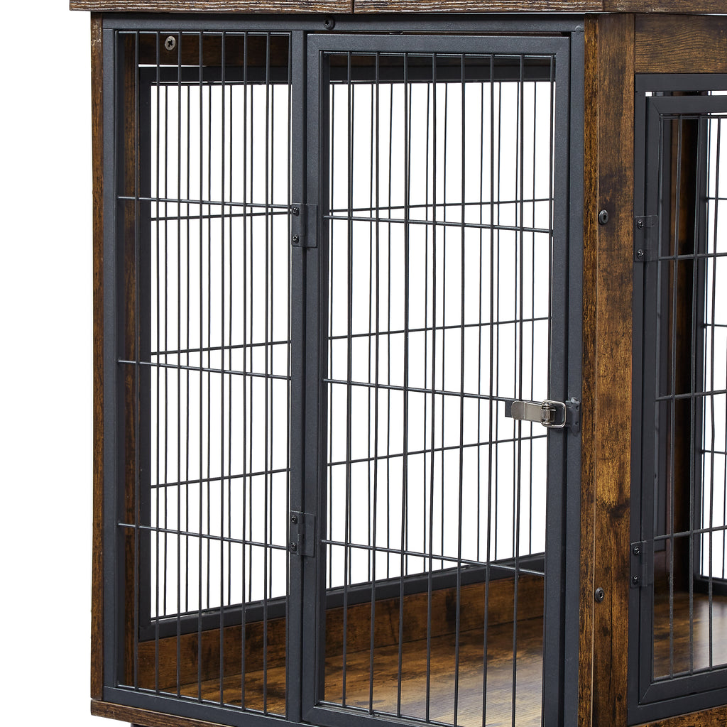 Rustic Brown Furniture Style Dog Crate with Wheels