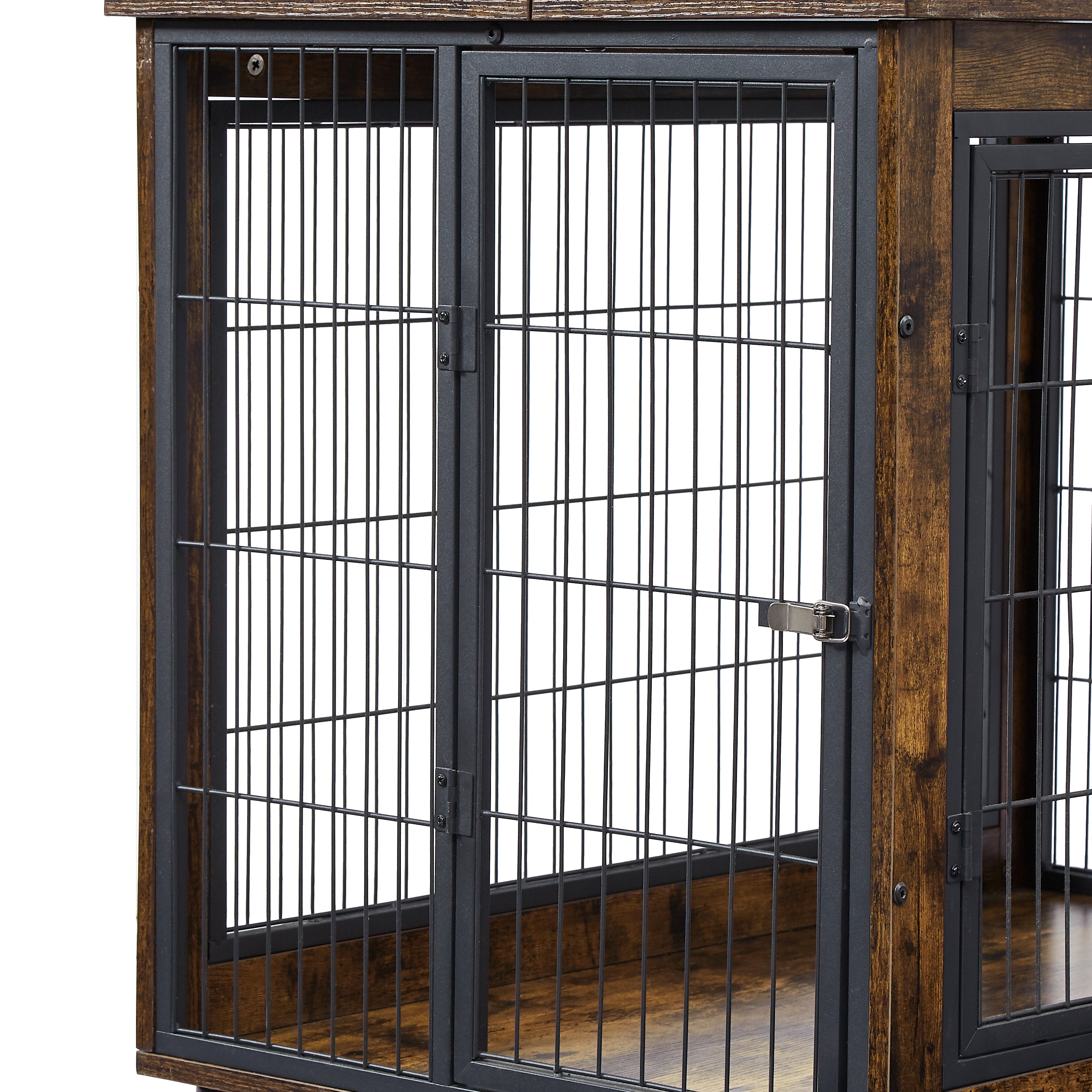 Rustic Brown Furniture Style Dog Crate with Wheels