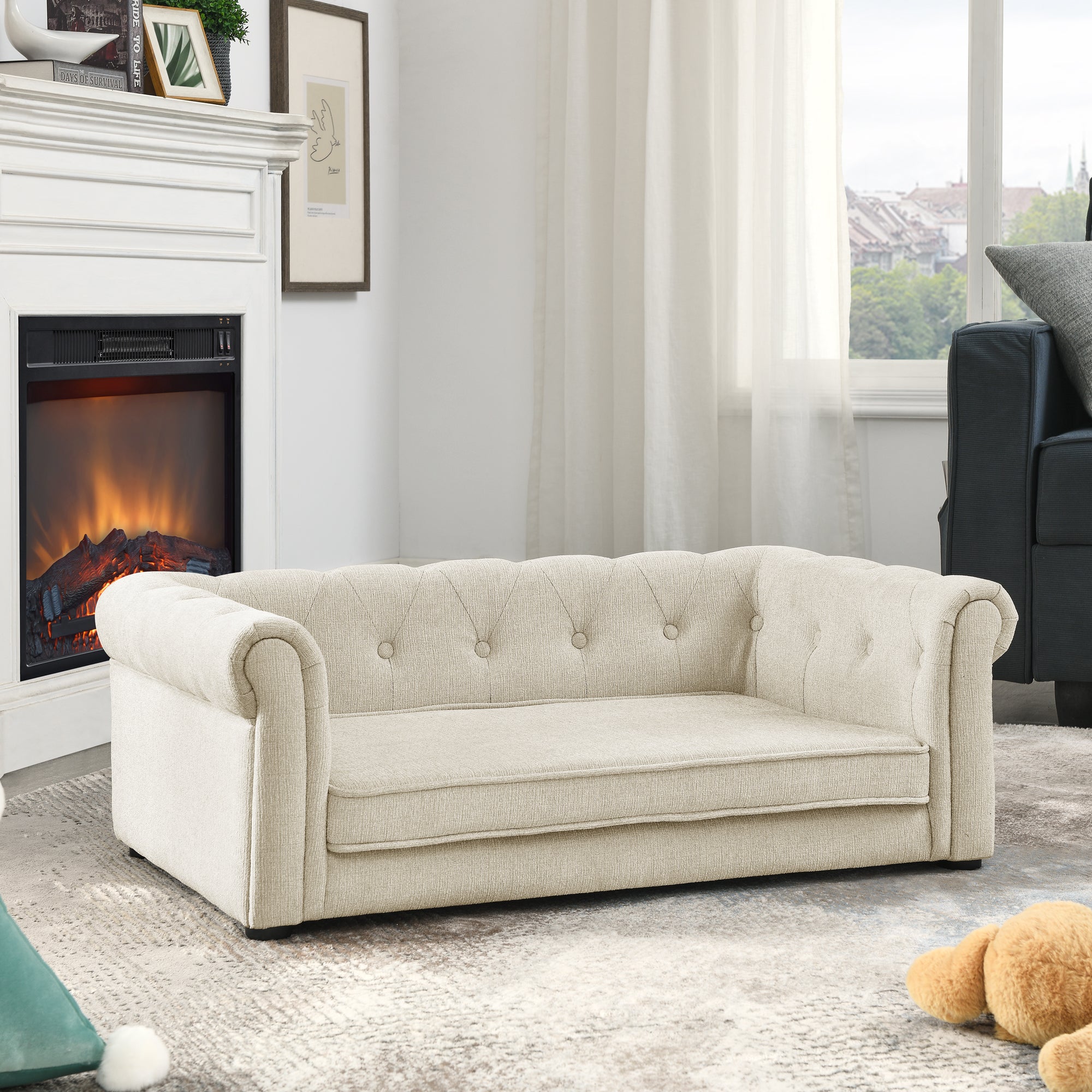 Elegant Beige Elevated Dog Sofa Bed for Medium & Large Dogs