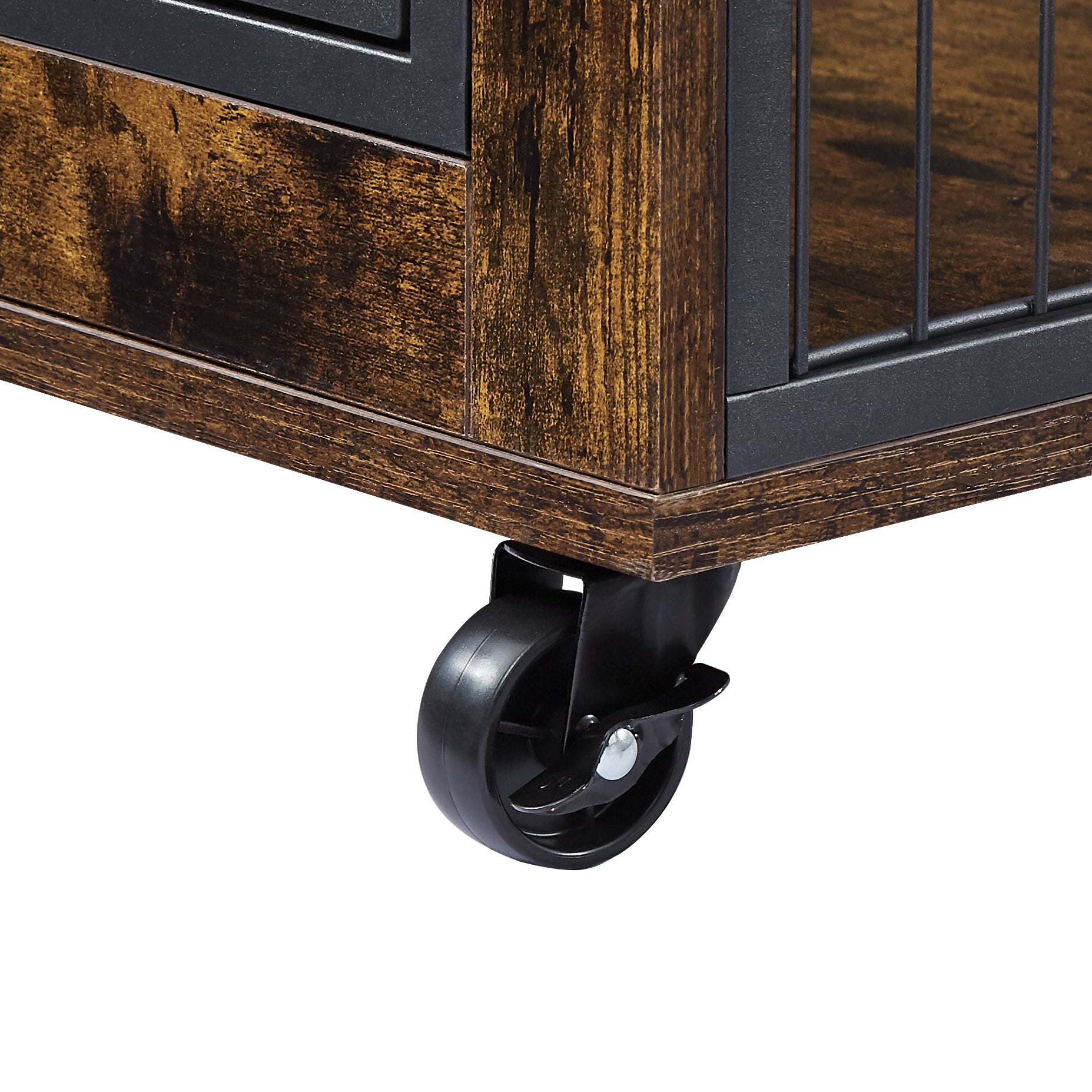 Rustic Brown Furniture Style Dog Crate with Wheels