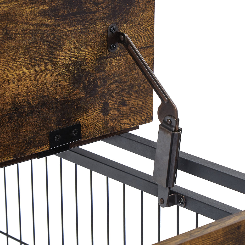 Rustic Brown Furniture Style Dog Crate with Wheels