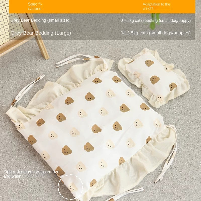 Wooden Cat Bed with Cozy Removable Cushion