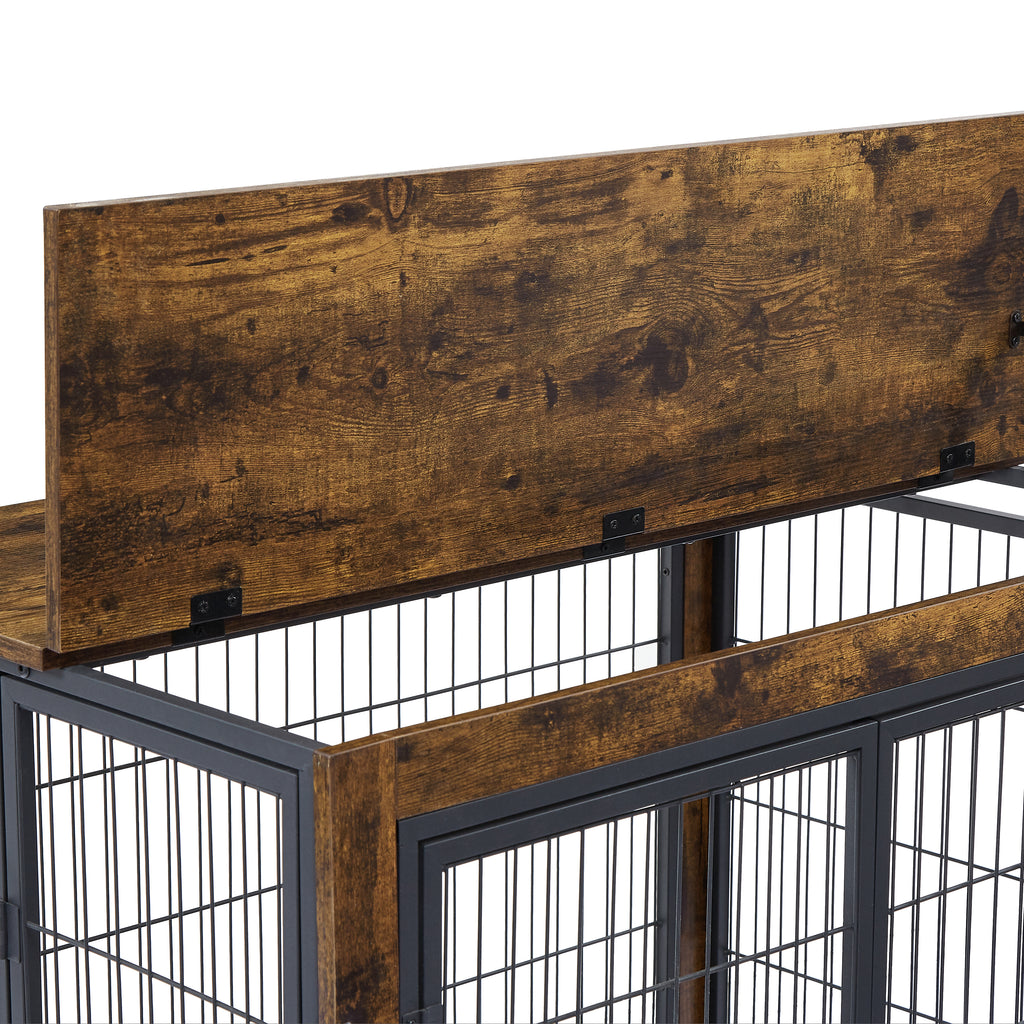 Rustic Brown Furniture Style Dog Crate with Wheels