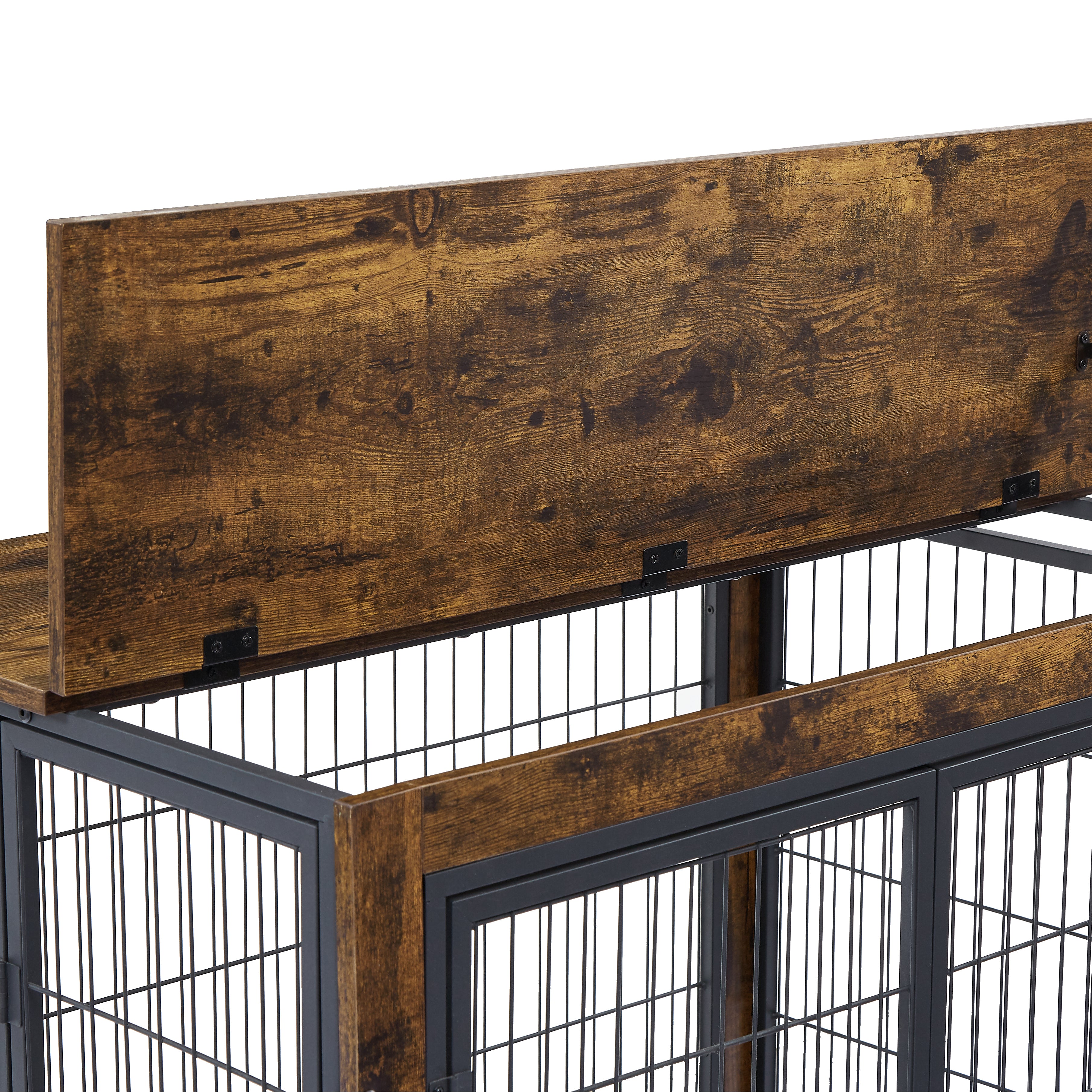 Rustic Brown Furniture Style Dog Crate with Wheels