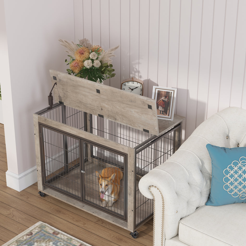 Wooden Dog Crate Side Table