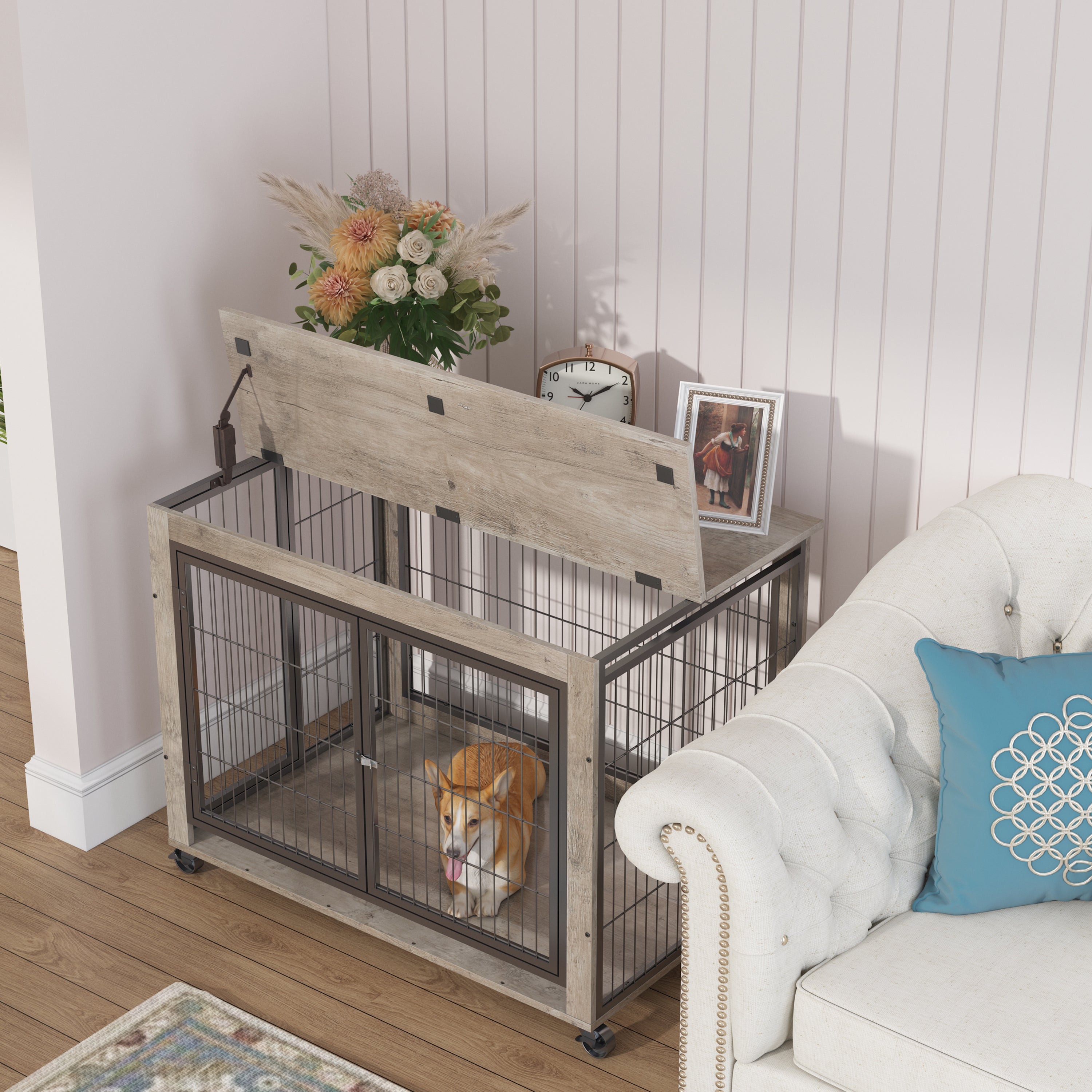 Wooden Dog Crate Side Table