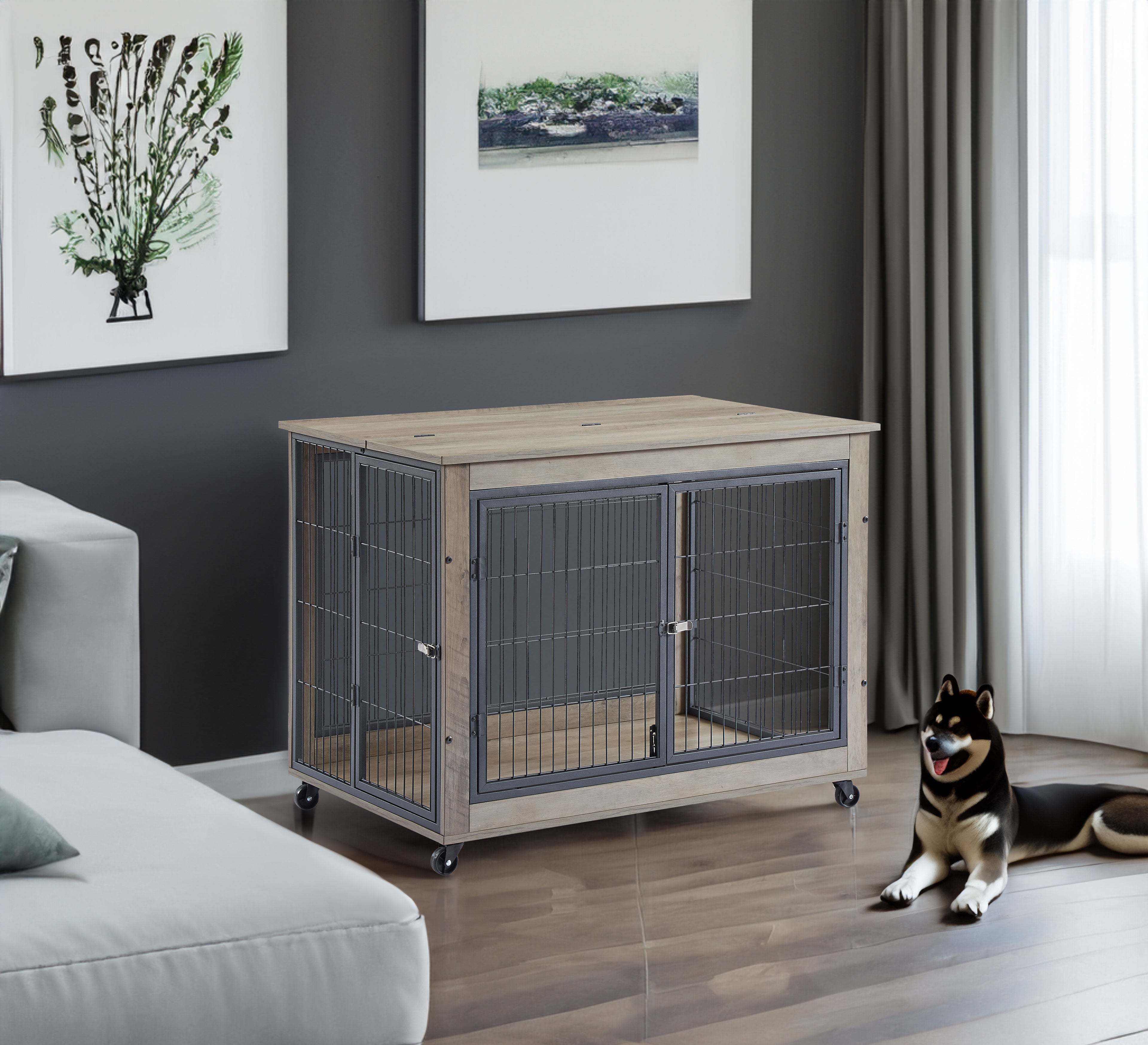 Wooden Dog Crate Side Table