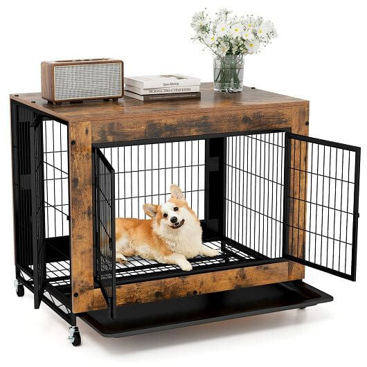 Industrial Dog Kennel with Flip-up Top 3 Lockable Doors and Removable Tray