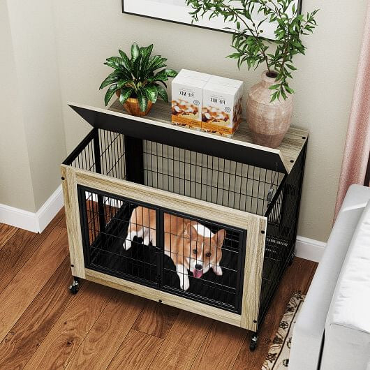 Industrial Dog Kennel with Flip-up Top 3 Lockable Doors and Removable Tray
