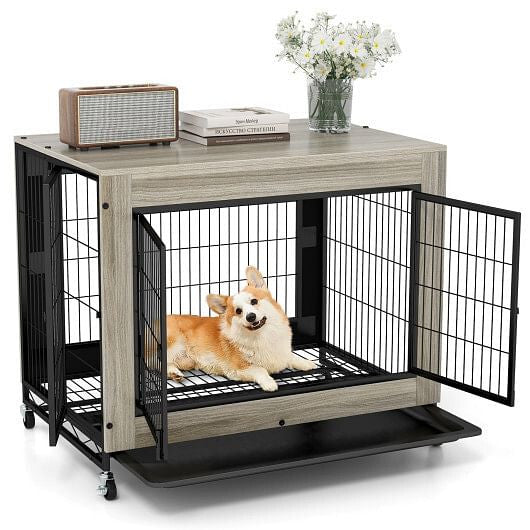 Industrial Dog Kennel with Flip-up Top 3 Lockable Doors and Removable Tray