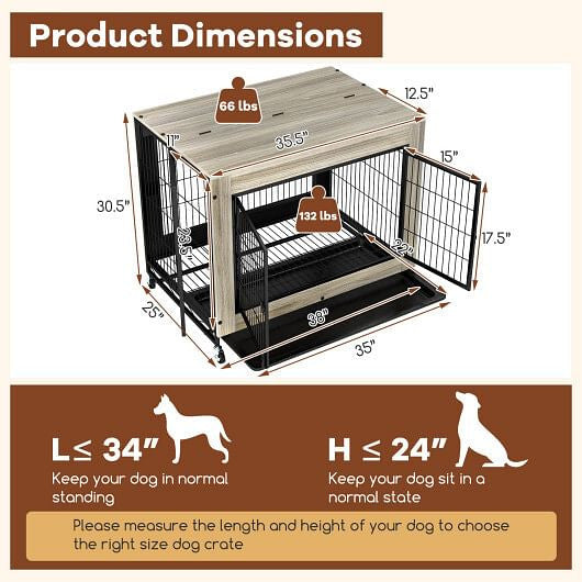Industrial Dog Kennel with Flip-up Top 3 Lockable Doors and Removable Tray
