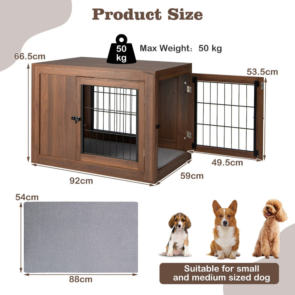 Luxury Walnut Dog Crate with Premium Cushion