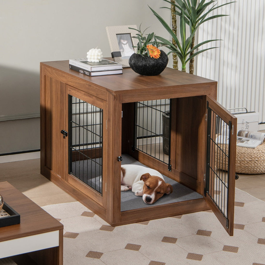 Luxury Walnut Dog Crate with Premium Cushion